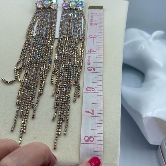 NEW Encour 8” AB rainbow fringe earrings. Special event glam. - Picture 7 of 9